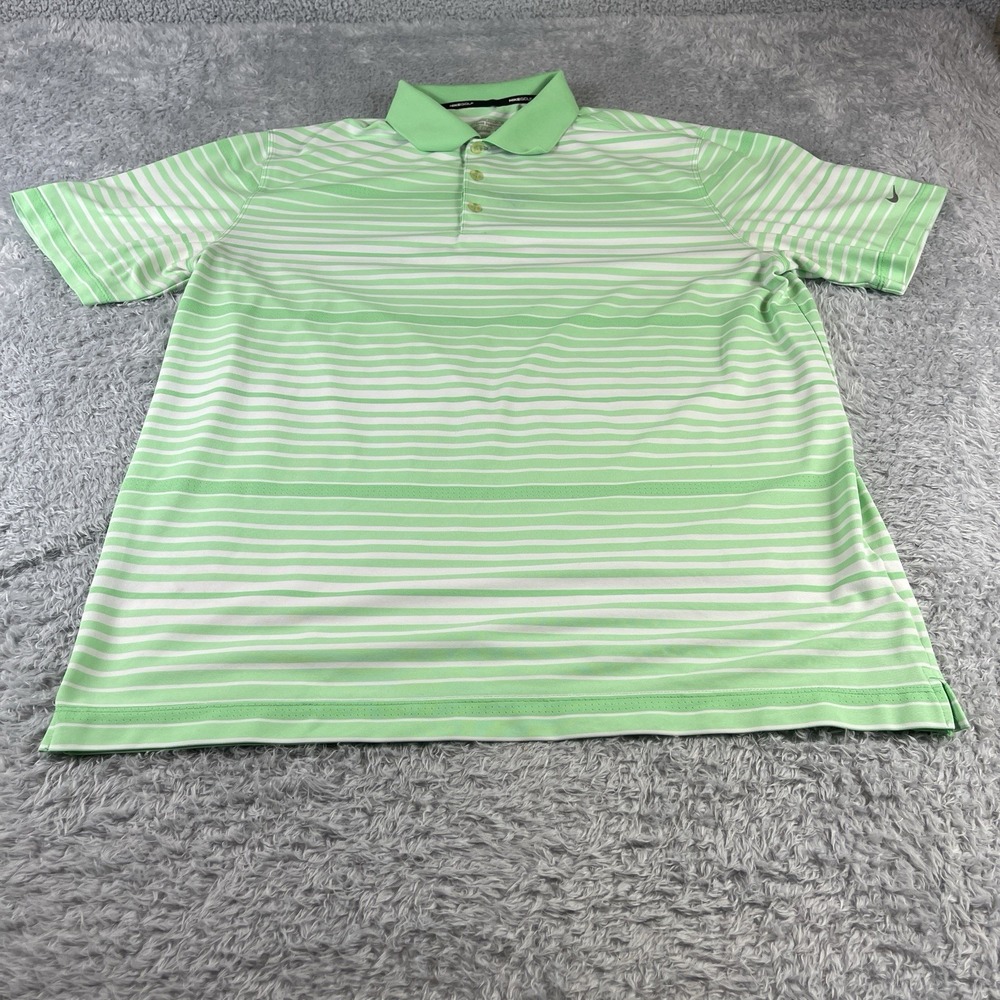 Nike Polo Shirt Mens XL White Green Striped Casual Golf Rugby DriFIT Bonita Bay